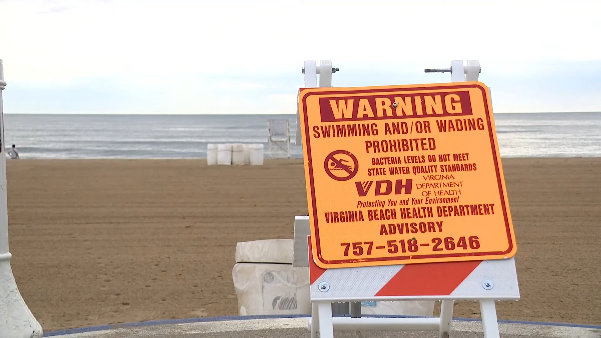 A warning sign prohibiting swimming at Virginia Beach Oceanfront