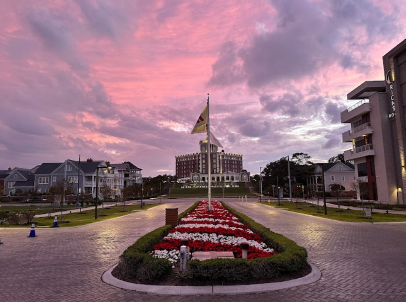 Dawn with a view of The Cavalier Hotel in Virginia Beach