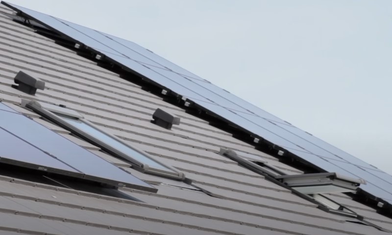 Solar panels installed on the roof of a residential house